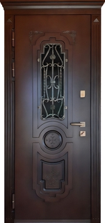 Уличная термодверь с карнизом, остеклением и решеткой (МДФ)