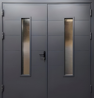 Двустворчатая стальная дверь с армированным остеклением