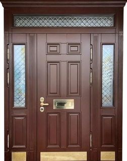 Входная группа с остеклением, отбойниками, карнизом и терморазрывом (МДФ шпон с багетом)