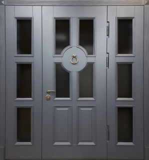 Входная остекленная группа с терморазрывом и кнокером (серые панели МДФ RAL)