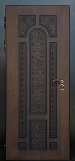 Стальная термодверь с коричневыми панелями МДФ с фрезеровкой