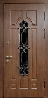 Остекленная стальная термодверь с панелями МДФ, накладной решеткой и стеклопакетом