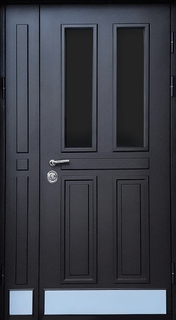 Остеклённая полуторная термодверь с отбойниками (чёрные плиты МДФ)